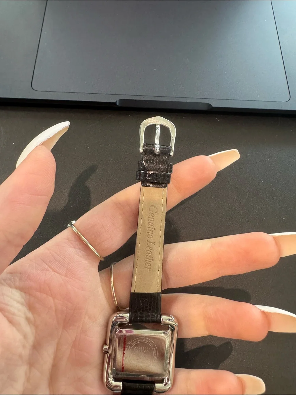 Vintage Ecclissi Silver Square Watch with Red Dial & Black Leather Band